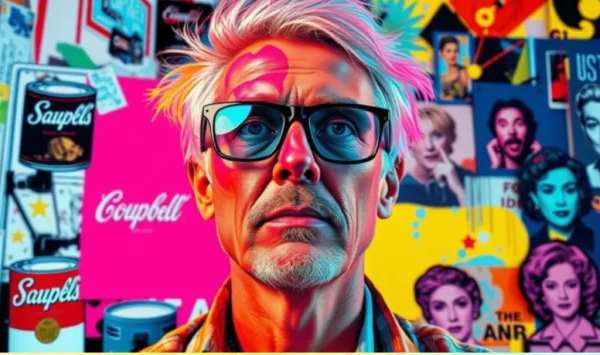 A vibrant artwork inspired by Andy Warhol's style in a modern setting, representing "Andy Warhella."