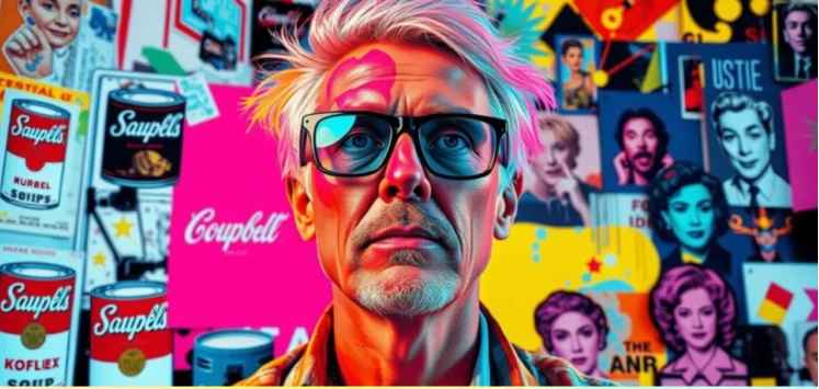 A vibrant artwork inspired by Andy Warhol's style in a modern setting, representing "Andy Warhella."